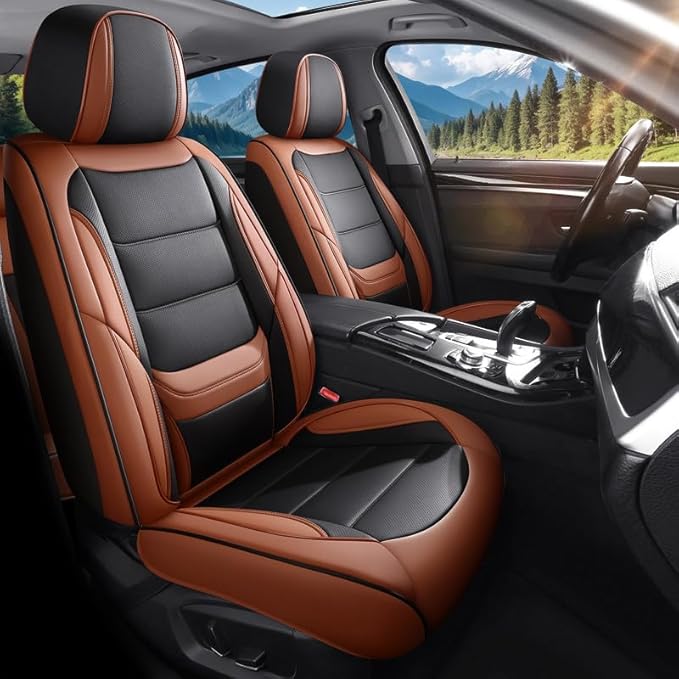 Car Seat Covers Full Set Custom Fit for Mercury Milan 2006-2011-Luxury Leather with Lumbar Support, Breathable, Waterproof, Anti-Slip, Durable, Easy to Install (BlackBrown,Full Set)