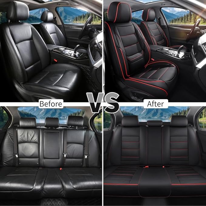Car Seat Covers Full Set Custom Fit for Chevy Blazer 2019-2026-Luxury Leather with Lumbar Support, Breathable, Waterproof, Anti-Slip, Durable, Easy to Install (Black&Red,Full Set)