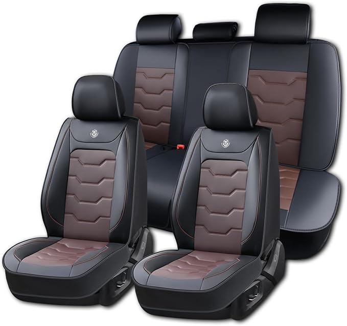 Car Seat Cover Full Set Kit, Universal Car Seat Cover for Cars, Waterproof Leather, Protect & Upgrade Car Interior, Airbag Compatible, Easy to Install & Clean, for SUV, Pickup Truck, Sedan