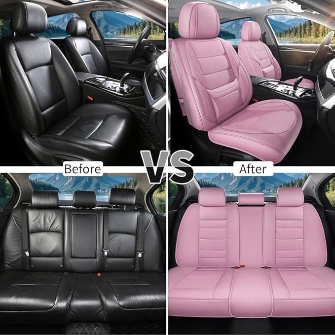 Car Seat Covers Custom Fit for Chevrolet/Chevy Cobalt 2004-2010, Premium Faux Leather Waterproof Car Seat Protectors with Lumbar Support, Breathable Anti-Slip Easy to Install(Pink,Full Set)