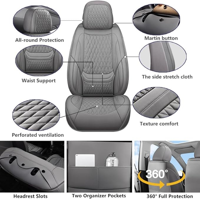 Car Seat Covers Full Set Custom Fit for Mercury Grand Marquis 1995-2011 - Premium Faux Leather with Lumbar Support | Breathable, Waterproof, Anti-Slip, Durable (Gray,Full Set)