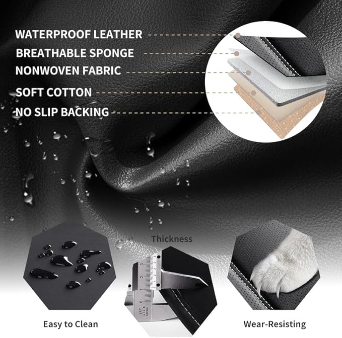 Car Seat Covers Full Set Custom Fit for Ford Fusion 2007-2020-Luxury Leather with Lumbar Support, Breathable, Waterproof, Anti-Slip, Durable, Easy to Install (Black&White,Full Set)