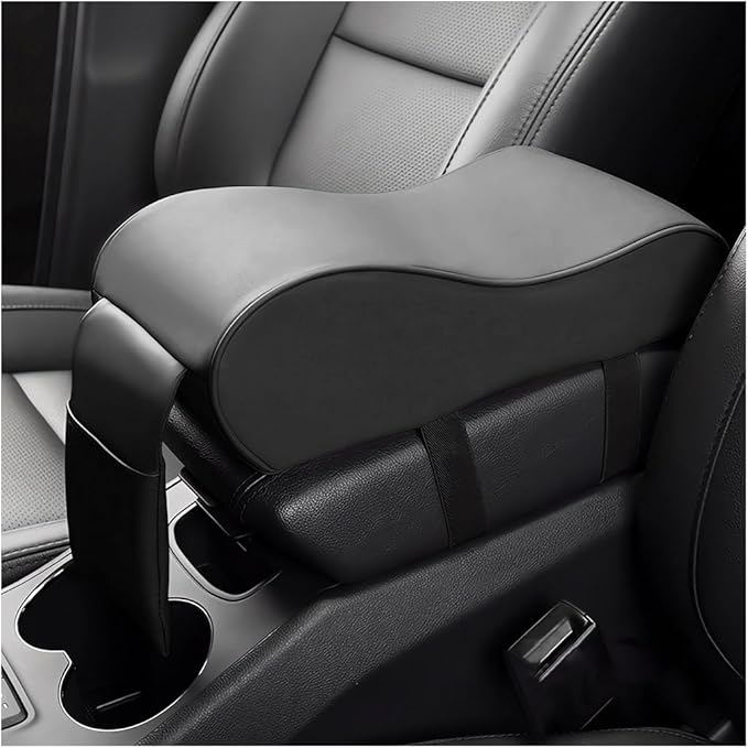 Car Armrest Cushion, Soft Memory Foam Auto Armrest Pillow with Storage Bag, Leather Center Console Arm Rest Padded Cushion with Phone Holder, Universal Car Accessories (Black)