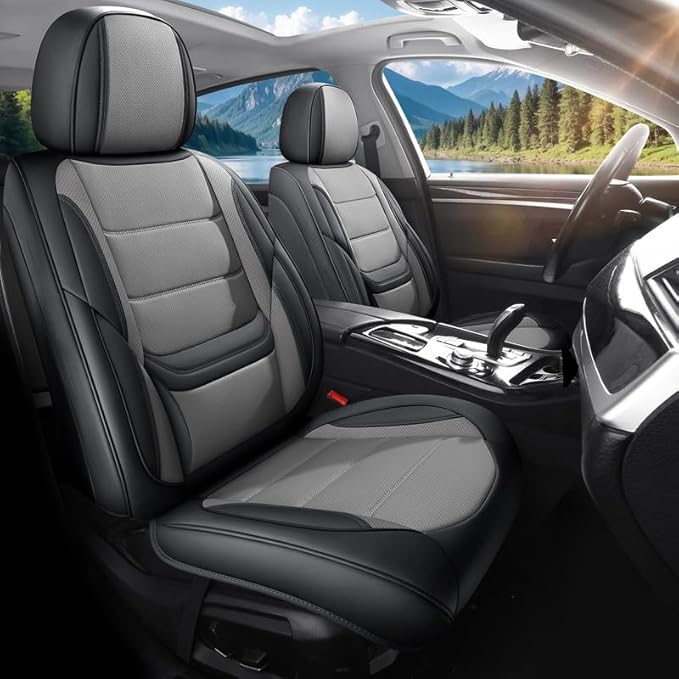 Car Seat Covers Full Set Custom Fit for Ford Taurus 1999-2018 - Premium Leather with Lumbar Support, Breathable, Anti-Slip & Excellent Seating Experience (Black&Gray, Full Set)