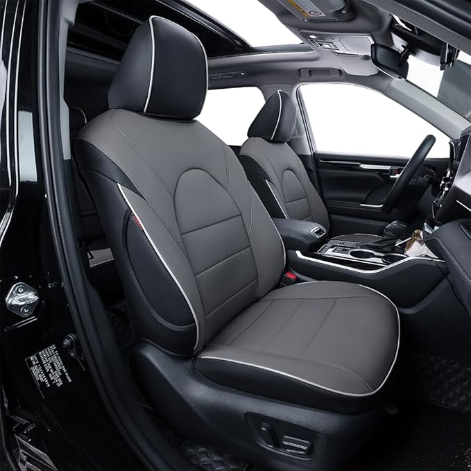 EKR Camry Car Seat Covers for Toyota Camry Hybrid LE,Hybrid SE 2018 2019 2020 2021 2022 2023 2024,Leather Car Seat Cover Full Set for Trucks SUV-Faux Leather(Black/Gray)