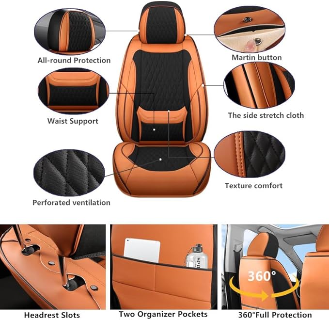 Car Seat Covers Full Set Custom Fit for Mercury Milan 2006-2011 - Premium Faux Leather with Lumbar Support | Breathable, Waterproof, Anti-Slip, Durable (Black&Brown,Full Set)