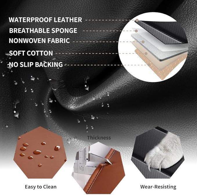 Car Seat Covers Full Set Custom Fit for Ford Escape 2001-2025 2026-Luxury Leather with Lumbar Support, Breathable, Waterproof, Anti-Slip, Durable, Easy to Install (BlackBrown,Full Set)