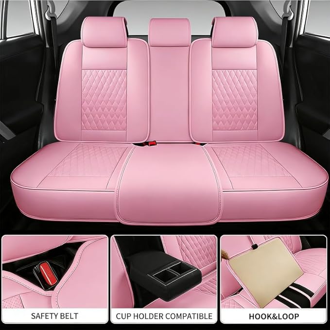 Car Seat Covers Full Set Custom Fit for Chevrolet/Chevy Bolt 2016-2026 - Premium Faux Leather with Lumbar Support | Breathable, Waterproof, Anti-Slip, Durable (Pink,Full Set)