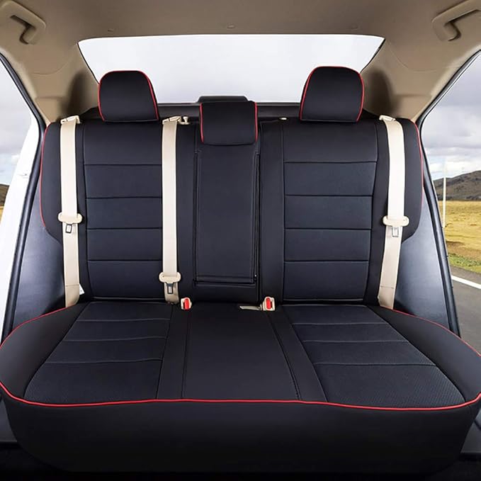 EKR Camry Seat Cover for Toyota Camry L LE XLE 2012 2013 2014 2015 2016 2017 (Not for Hybrid) Leather Car Seat Cover Full Set for Trucks SUV-Faux Leather (Black with Red Trim)