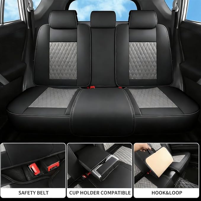 Car Seat Covers Full Set Custom Fit for Saturn Aura 2006-2009 - Premium Faux Leather with Lumbar Support | Breathable, Waterproof, Anti-Slip, Durable (Black&Gray,Full Set)