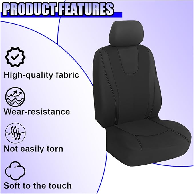 YoRise 2PCS Car Seat Covers, Comfortable Breathable Front Seat Covers, Highly Elastic Automotive Seat Protector Cover Accessories for RV, SUV, Truck, Sedan (Black)