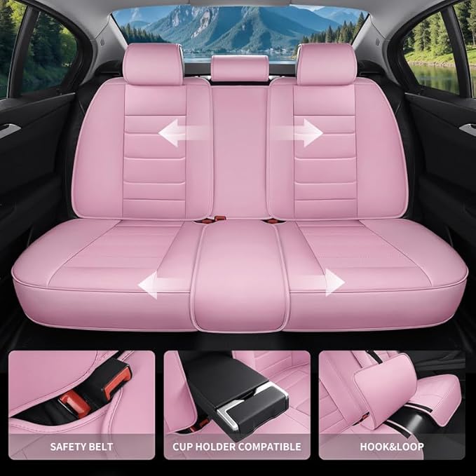Car Seat Covers Full Set Custom Fit for Ford Fusion 2007-2020 - Premium Leather with Lumbar Support, Breathable, Anti-Slip & Excellent Seating Experience (Pink, Full Set)