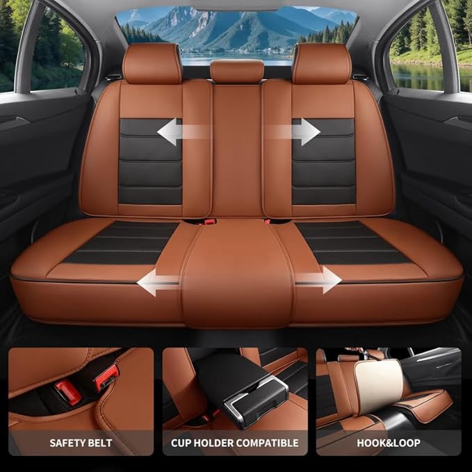 Car Seat Covers Full Set Custom Fit for Mercury Milan 2006-2011-Luxury Leather with Lumbar Support, Breathable, Waterproof, Anti-Slip, Durable, Easy to Install (BlackBrown,Full Set)
