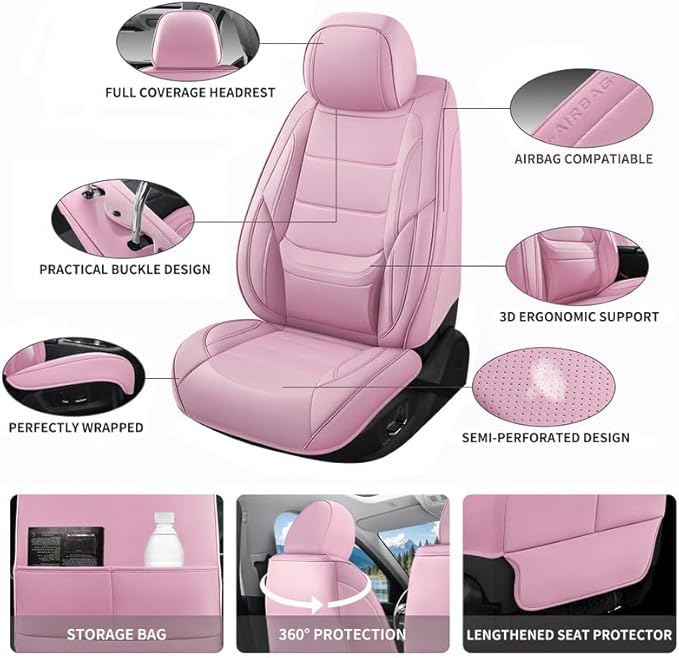 Car Seat Covers Full Set Custom Fit for Ford Explorer 2001-2025 2026 - Premium Faux Leather with Lumbar Support, Waterproof, Breathable, Anti-Slip, Easy to install &Protectors (Pink, Full Set)
