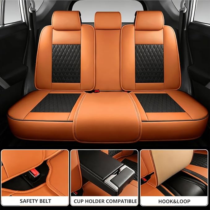 Car Seat Covers Full Set Custom Fit for Chevrolet/Chevy HHR 2006-2011 - Premium Faux Leather with Lumbar Support | Breathable, Waterproof, Anti-Slip, Durable (Black&Brown,Full Set)