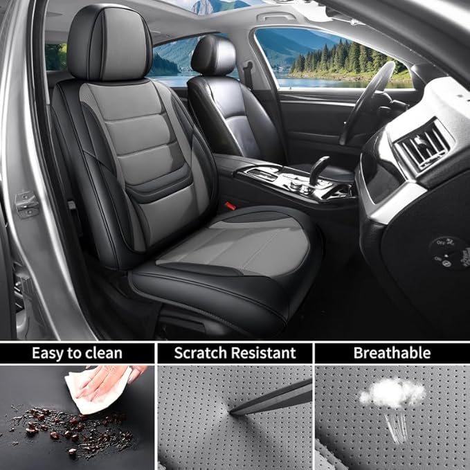 Car Seat Covers Full Set Fit for Buick Regal 2009-2020, Premium Faux Leather Waterproof Car Seat Protectors with Lumbar Support, Breathable Anti-Slip Easy to Install(Black&Gray,Full Set)