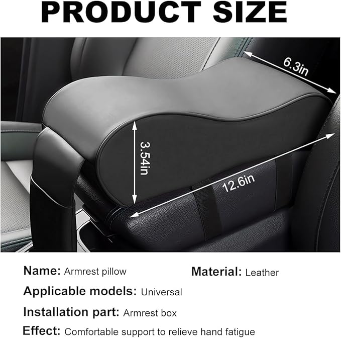 Car Armrest Cushion, Soft Memory Foam Auto Armrest Pillow with Storage Bag, Leather Center Console Arm Rest Padded Cushion with Phone Holder, Universal Car Accessories (Black)
