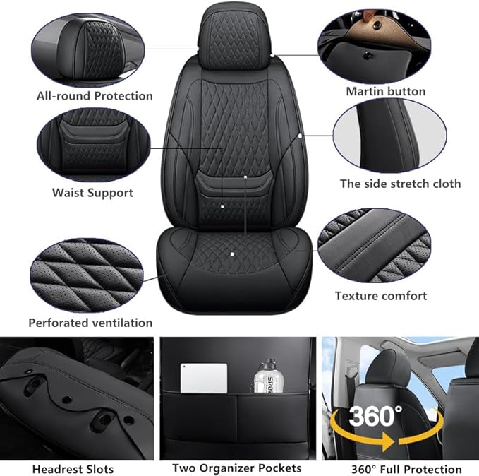 Front Seat Car Seat Covers Custom Fit for Chevrolet/Chevy Captiva 2006-2018 - Premium Faux Leather with Lumbar Support | Breathable, Waterproof, Anti-Slip, Durable (Black,Front Seat)