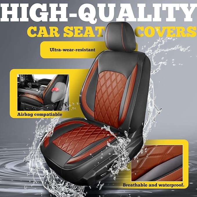 LINGVIDO Car Seat Covers Full Set (5 Seats) - Premium Perforated Nappa Leather, Waterproof Shield, Omni-Adapt Fit SUVs Sedans, Ultimate Family & Pet Protection
