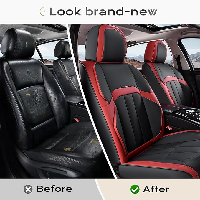 Coverado Car Seat Covers Front Set, Luxury Nappa Leather Seat Covers Universal Fit Waterproof Non-Slip Breathable Automotive Seat Protectors for Cars, SUVs, Trucks