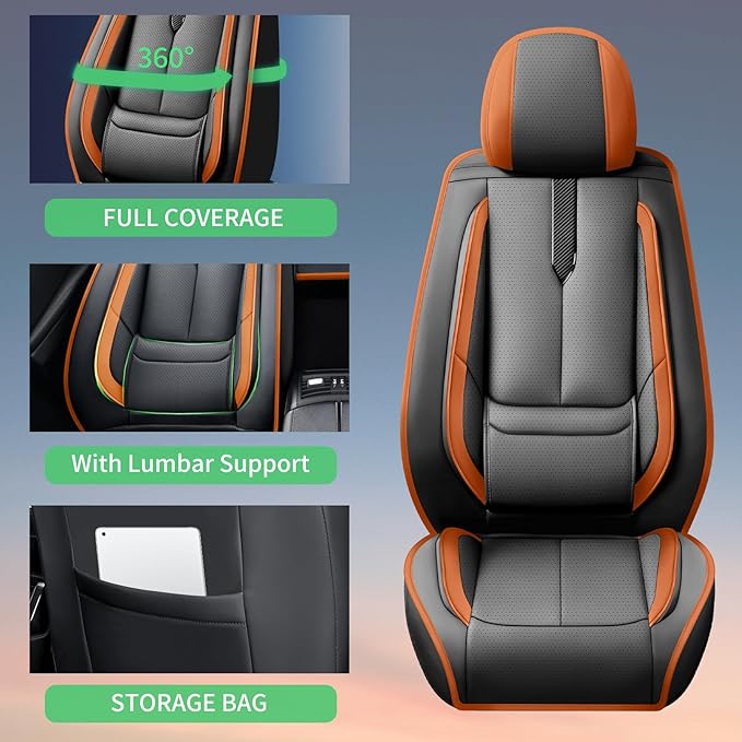 Fit Prologue Car Seat Covers for Honda Prologue 2024 2025 2026-Upgraded Premium Waterproof & Breathable Leather,Airbag Compatible,All-Weather Seat Cushion Protector,2 Front/Black-Brown