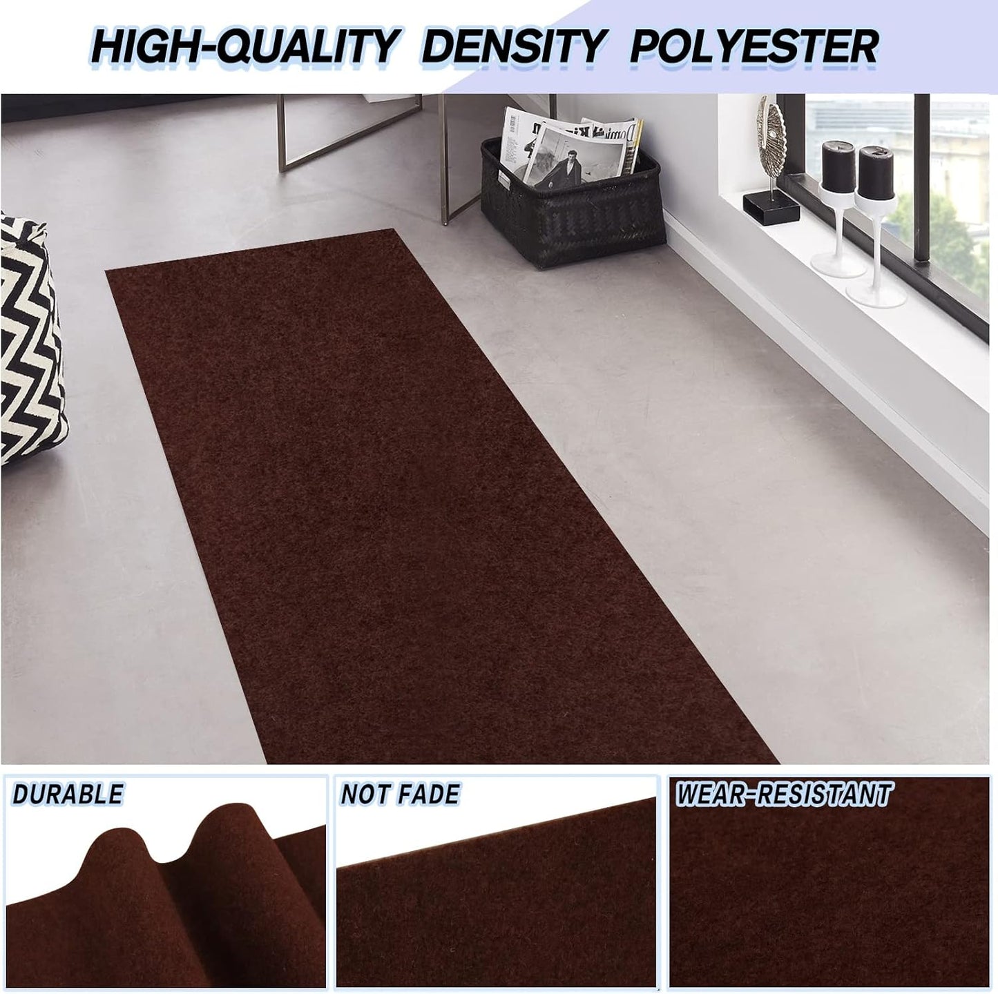 Custom Size Backed Non-Slip Area Rugs Runner, Easy Clean, Waterproof Runner Rugs for Hallway Entryway, Kitchen, Laundry, 2FT x 57FT, Brown