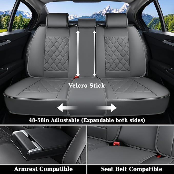 Coverado Car Seat Covers Full Set, Luxury Faux Leather Seat Covers for Cars, Waterproof Car Seat Protector, Gray Car Seat Cover, Universal Automotive Seat Covers Fit for Most Sedan SUV Trucks