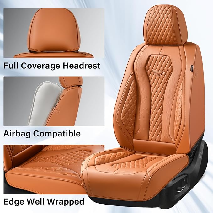 Coverado Seat Covers,Waterproof Seat Covers Front Seats, Brown Car Seat Cover, Luxury Front Car Seat Covers Leather Car Seat Protector, Automotive Car Seat Covers Universal Fit Most Cars