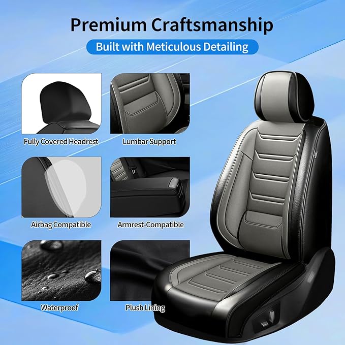 Fit Prologue Car Seat Covers for Select Honda Prologue 2024-2026 - Premium Full Coverage Leather, Airbag Compatible, Waterproof & All Weather Seat Cushion Protector, Full Set, Black+Gray