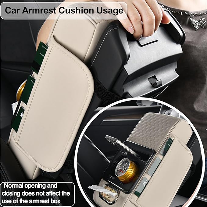 Center Console Cover,Car Armrest Cushion Multifunctional with 2 Storage Bags Cup Holder,Phone Slot,Tissue Box Slot for Most Cars Accessories Interior Organizers-Black+Red 13.8x7.9 in