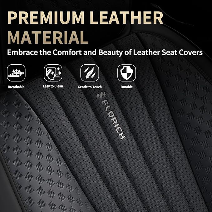 FLORICH Car Seat Covers, Black Leather Car Seat Covers Front Seats, Premium Leatherette Car Seat Cushion for Cars, Automotive Seat Protectors Universal Fit for Most Sedans Cars SUV Trucks