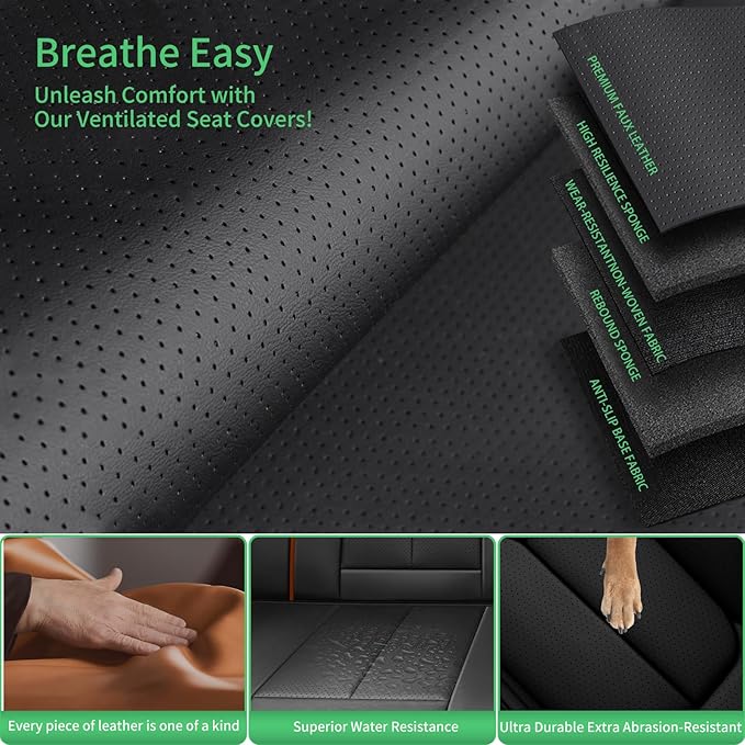 Fit Ioniq Car Seat Covers for Hyundai Ioniq 2017-2024 2025 2026 -Upgraded Premium Waterproof & Breathable Leather,Airbag Compatible,All-Weather Seat Cushion Protector,Full Set,Black-Brown
