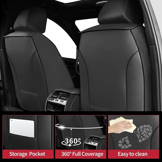 Fit Legacy Car Seat Covers(Only for 5 Seats Version)for Select Ford Legacy 2008-2024 2025 2026 - Full Coverage Leather,Airbag Compatible,Waterproof & All Weather Seat Cushion Protector(Black)