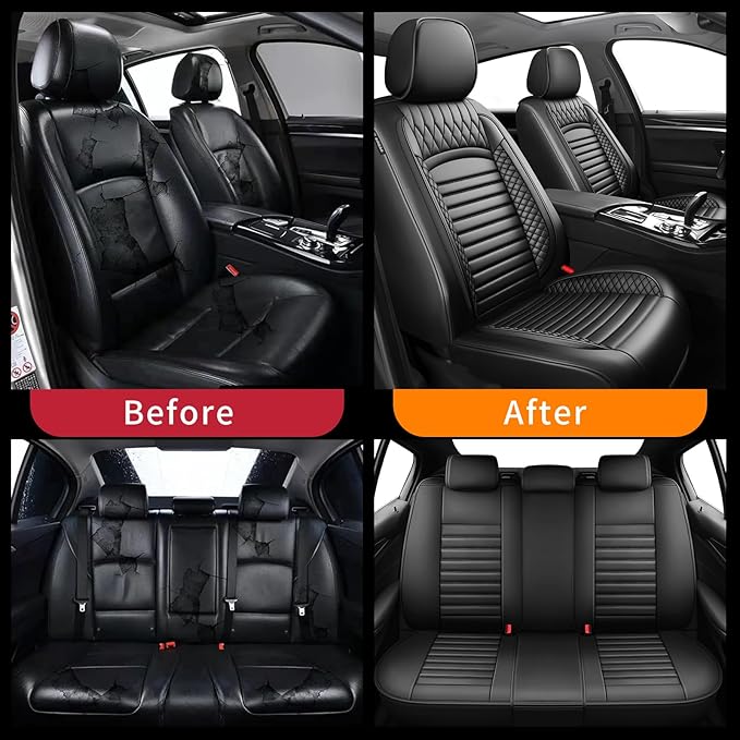Fit Elantra Car Seat Covers for Hyundai Elantra 2017-2024 2025 2026 - Upgraded Premium Waterproof & Breathable Leather, Airbag Compatible, All-Weather Seat Cushion Protector (Full Set, Black)