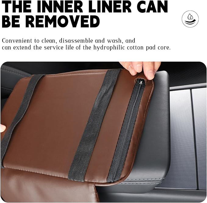 Car Armrest Cover Pad - Nappa Leather Car Center Console Cover with Breathable Holes, Non-Slip Auto Arm Rest Cushion, Universal Car Interior Accessories Fit forTesla Model Y (Dark Brown)