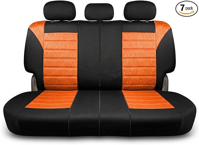 FH Group Automotive Car Seat Covers Rear Set Premium 3D Air Mesh Seat Covers, Airbag Compatible and Split Bench Cover Universal Fit Interior Accessories for Cars Trucks and SUVs - Orange