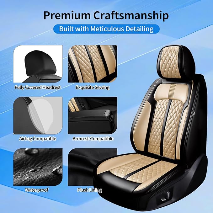 Fit HR-V Car Seat Covers for Honda HRV 2016-2025 2026 LX/EX/EXL/Sport - Full Coverage Leather, Airbag Compatible, Breathable Waterproof All Weather Seat Protector, Full Set, Black+Beige