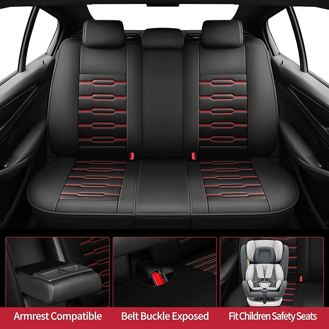 Fit Accord Car Seat Covers for Honda Accord 2003-2024 2025 2026 - Upgraded Premium Waterproof & Breathable Leather, Airbag Compatible, All-Weather Seat Cushion Protector (Full Set, Black+Red)