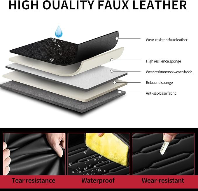 Fit Accord Car Seat Covers for Honda Accord 2003-2024 2025 2026 - Upgraded Premium Waterproof & Breathable Leather, Airbag Compatible, All-Weather Seat Cushion Protector (Full Set, Black)