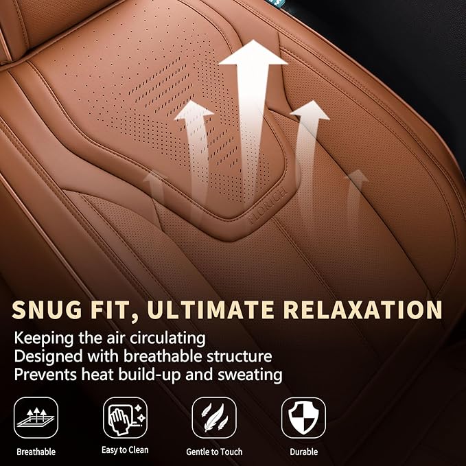FLORICH Car Seat Covers, Brown Leather Seat Covers for Cars, Faux Nappa Leather Automotive Seat Protectors, Car Seat Cushions Universal Fit for Most Sedans SUVs Trucks - Brown