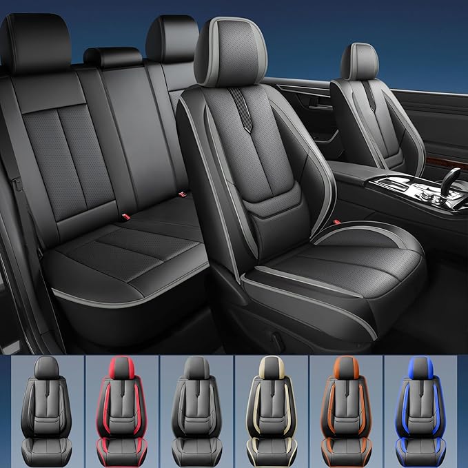Fit Prologue Car Seat Covers for Honda Prologue 2024 2025 2026-Upgraded Premium Waterproof & Breathable Leather,Airbag Compatible,All-Weather Seat Cushion Protector,Full Set,Black-Grey