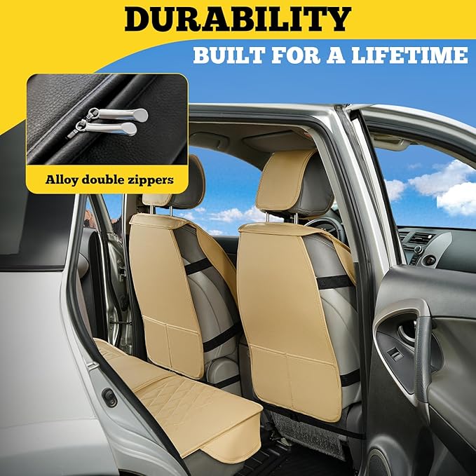 LINGVIDO Car Seat Covers Full Set (5 Seats) - Premium Perforated Nappa Leather, Waterproof Shield, Omni-Adapt Fit SUVs Sedans, Ultimate Family & Pet Protection