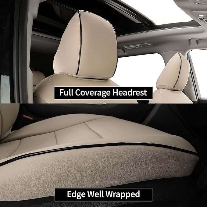 EKR Camry Car Seat Covers for Toyota Camry Hybrid LE,XLE 2012-2017 & Hybrid SE 2015-2017,Waterproof Leather Car Seat Cover Full Set for Trucks SUV-Faux Leather (Beige)
