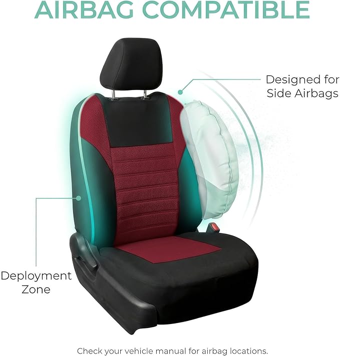 FH Group Automotive Car Seat Covers Full Set Premium 3D Air Mesh Front Seat Covers, Airbag Compatible & Split Bench Cover Universal Fit Interior Accessories for Cars Trucks and SUVs - Burgundy