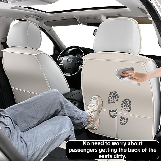 Gray Car Seat Covers Complete Set, Universal Car Seat Covers for Cars, Premium Waterproof Leather, Protect & Upgrade Car Interiors, Airbag Compatible, Easy to Install & Clean Up