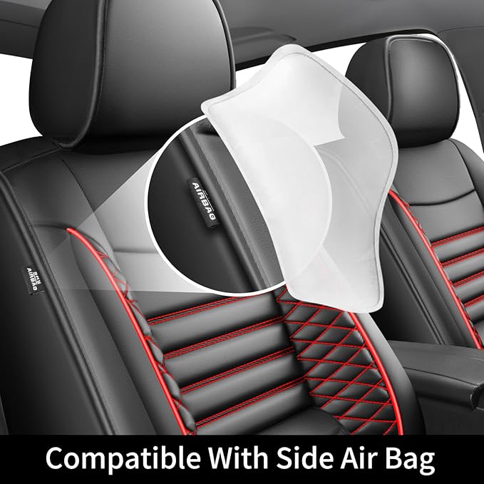 Fit Accord Car Seat Covers for Honda Accord 2003-2024 2025 2026 - Upgraded Premium Waterproof & Breathable Leather, Airbag Compatible, All-Weather Seat Cushion Protector (2 Front/Black+Red)