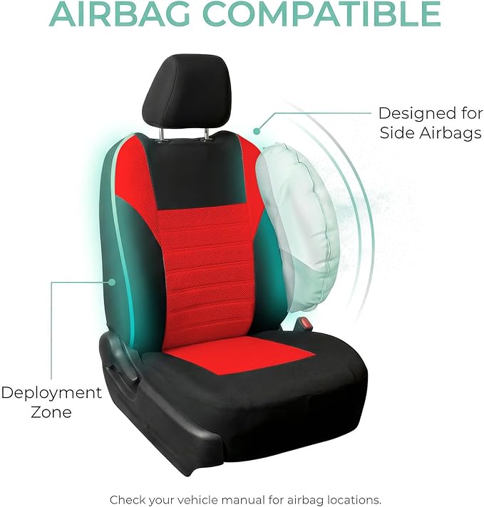 FH Group Automotive Car Seat Covers Front Set Premium 3D Air Mesh Front Seat Covers, Airbag Compatible Universal Fit Interior Accessories for Cars Trucks and SUVs - Red