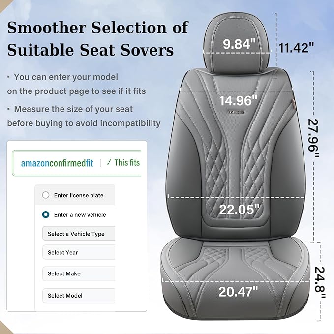 Coverado Car Seat Covers, Car Seat Covers Front Seats, 2-Pack Front Seat Cover, Nappa Leather Waterproof Seat Covers, Car Seat Protectors, Automotive Seat Covers Universal Fit for Most Vehicles Gray