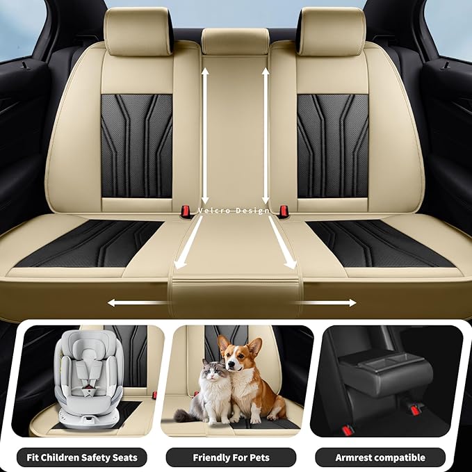 Fit Frontier Car Seat Covers Premium Leather for Nissan Frontier 2009-2025 2026. Waterproof， Breathable, Scratch-Resistant & All-Weather Seat Cushion Protector（Front Seat,Beige&Black