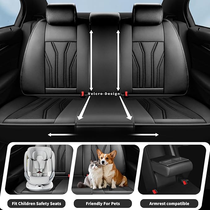 Fit Frontier Car Seat Covers Premium Leather for Nissan Frontier 2009-2025 2026. Waterproof， Breathable, Scratch-Resistant & All-Weather Seat Cushion Protector（Full Set All Black）